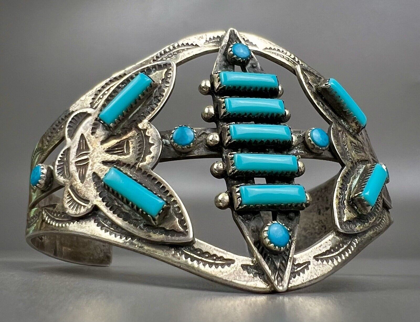 Vintage Navajo Fred Harvey Era Sterling Silver Turquoise Cuff Bracelet ~ NICE ~