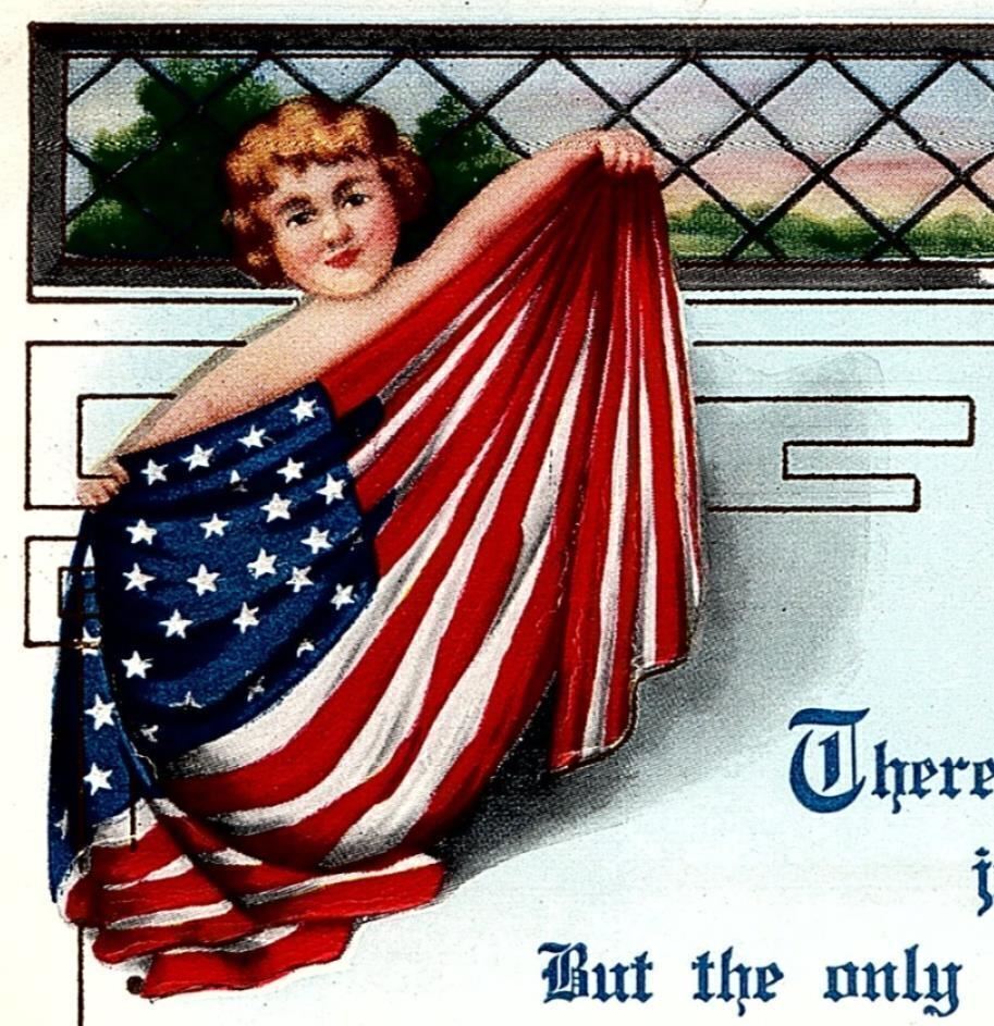 c1910 PATRIOTIC FLAGS RED WHITE & BLUE WHITNEY MADE EMBOSSED POSTCARD 26-230