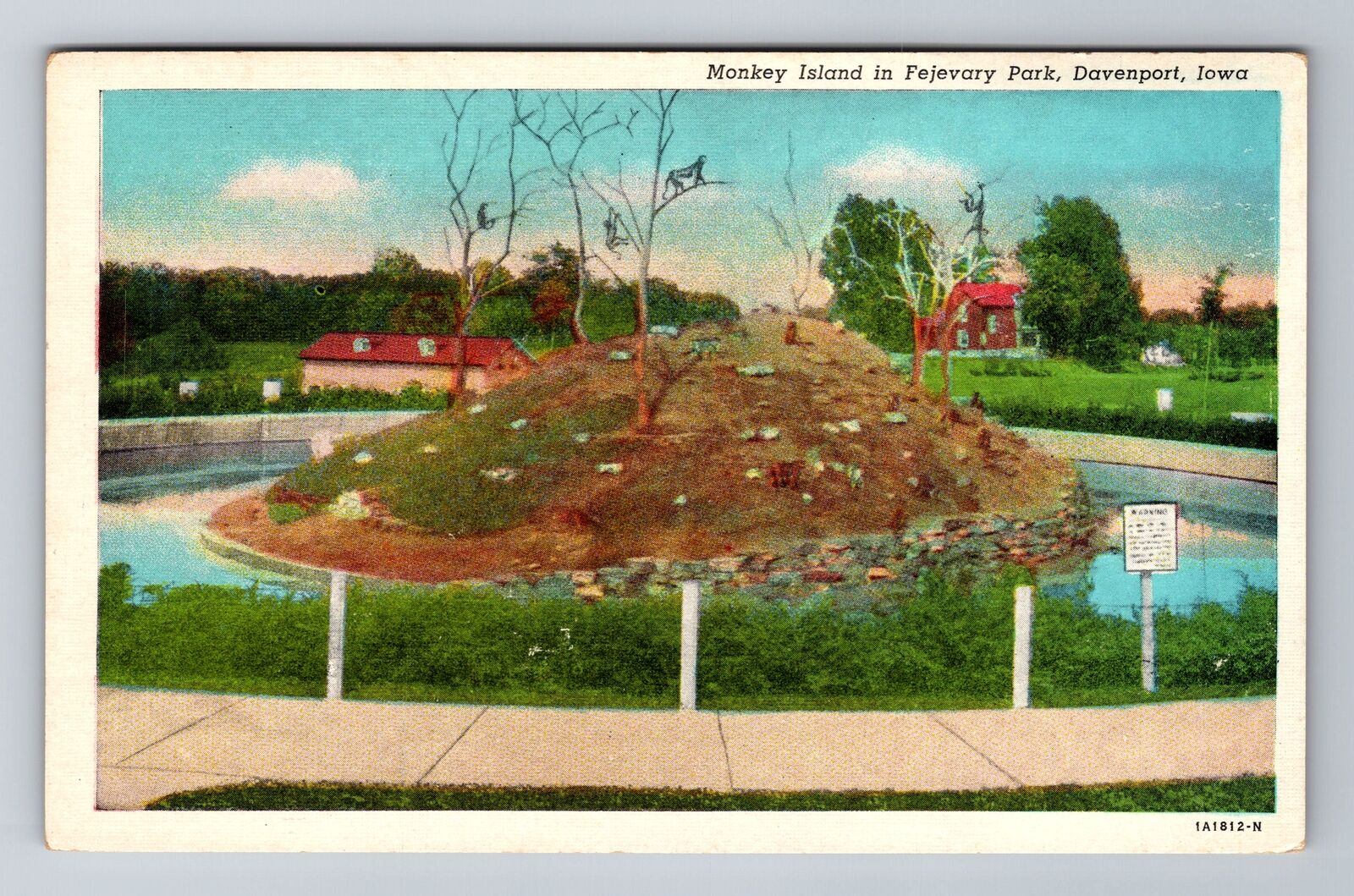 Davenport IA-Iowa, Monkey Island, Fejevary Park, Vintage Souvenir Postcard