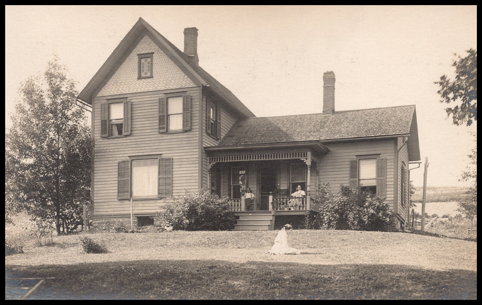 Sidney, New York, Family on Porch, Delaware County, Real Photo Postcard RPPC