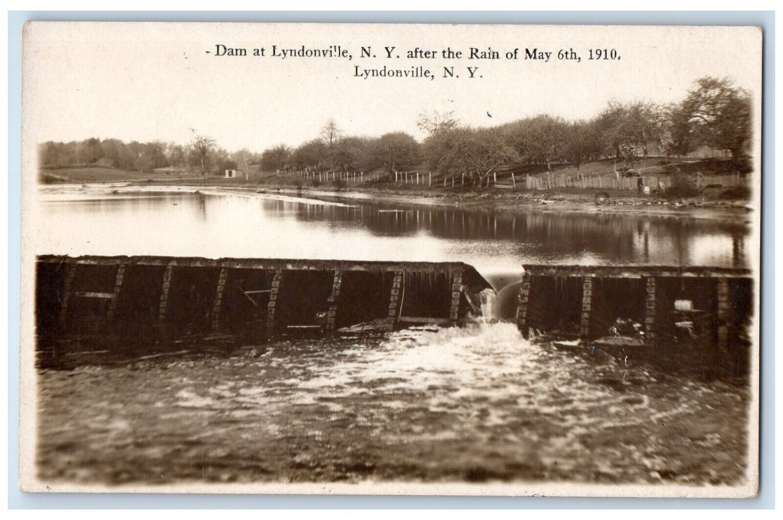c1910's Dam At Lyndonville New York NY, After The Rain RPPC Photo Postcard
