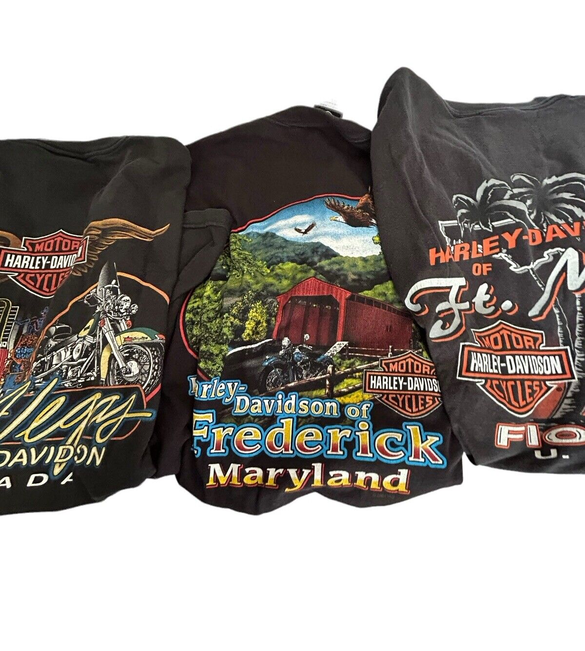 Mens Lot of 3 Black Vintage Harley Davidson T Shirts Beefy MD, FL, NV size L