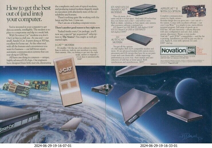 1983 Novation Cat Modem LSI Chips Space Planet Art A/S B Davil Ad PEC1