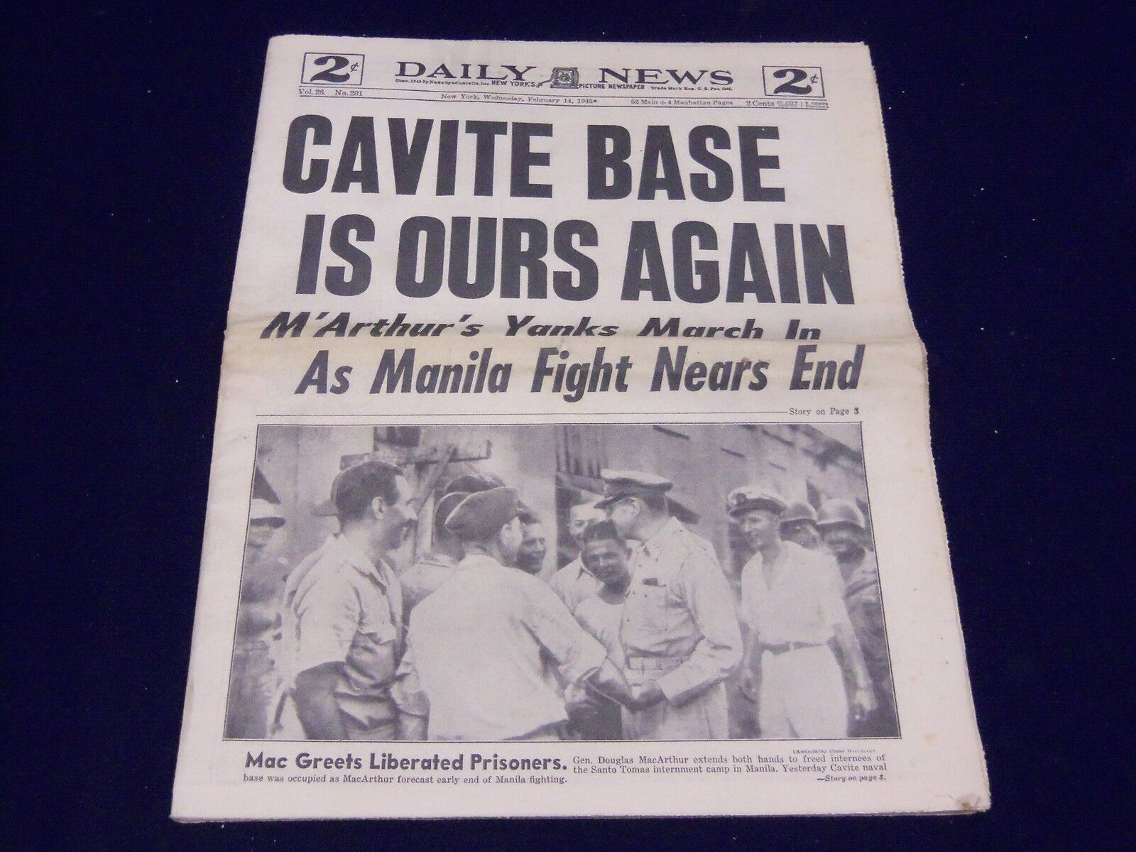 1945 FEBRUARY 14 NEW YORK DAILY NEWS - CAVITE BASE IS OURS AGAIN - NP 1997