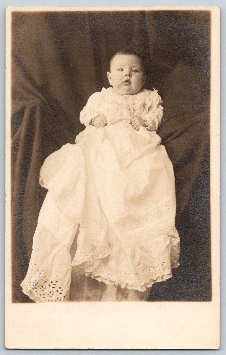 RPPC Postcard~ Chubby Infant In A Gown~ The Pearlen Studio, Bridgeport, CT