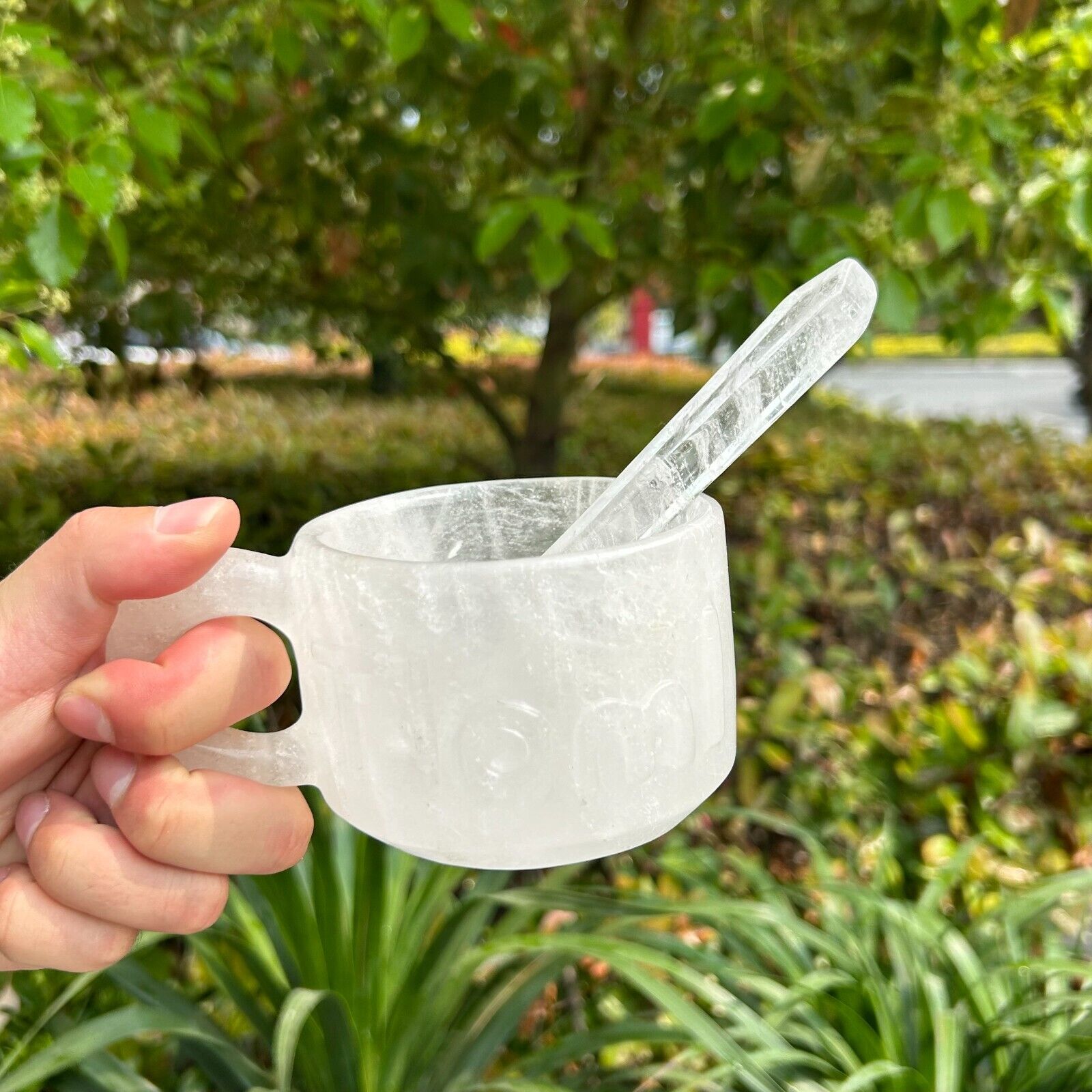 1.2LB 3.5''Natural Clear Quartz Tea Coffee Mug Cup Unique Crystal Gift Gemstone