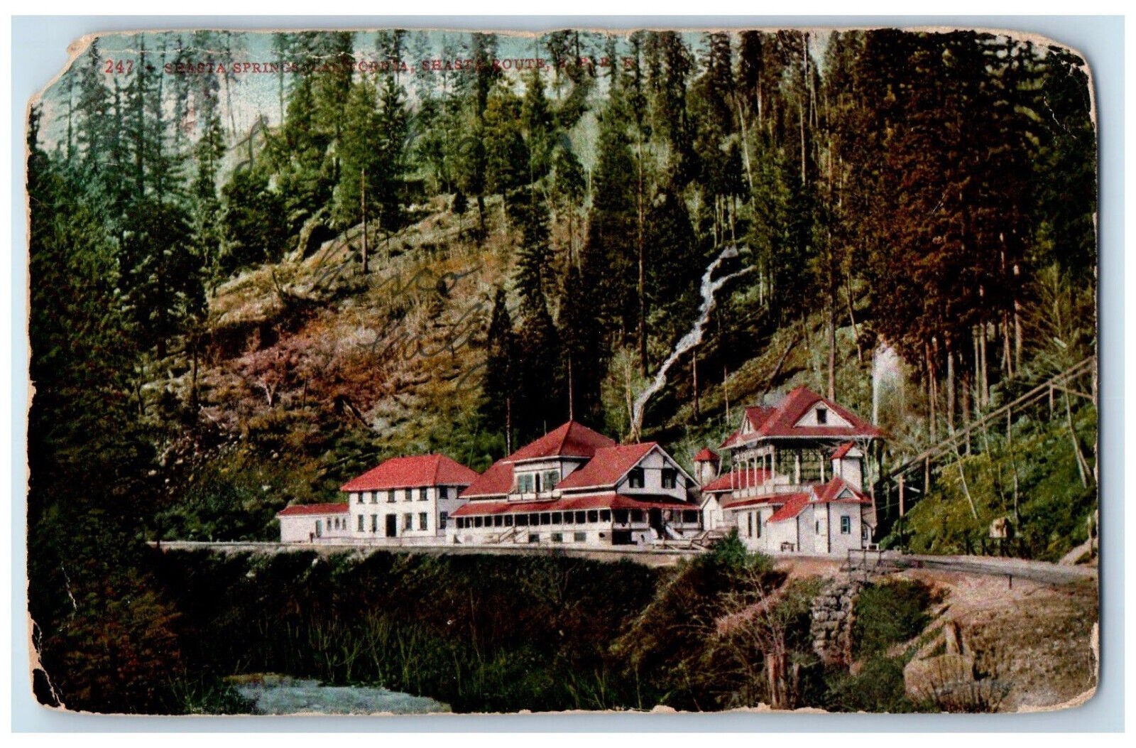 1913 Big Building at Shasta Route Shasta Springs California CA Postcard