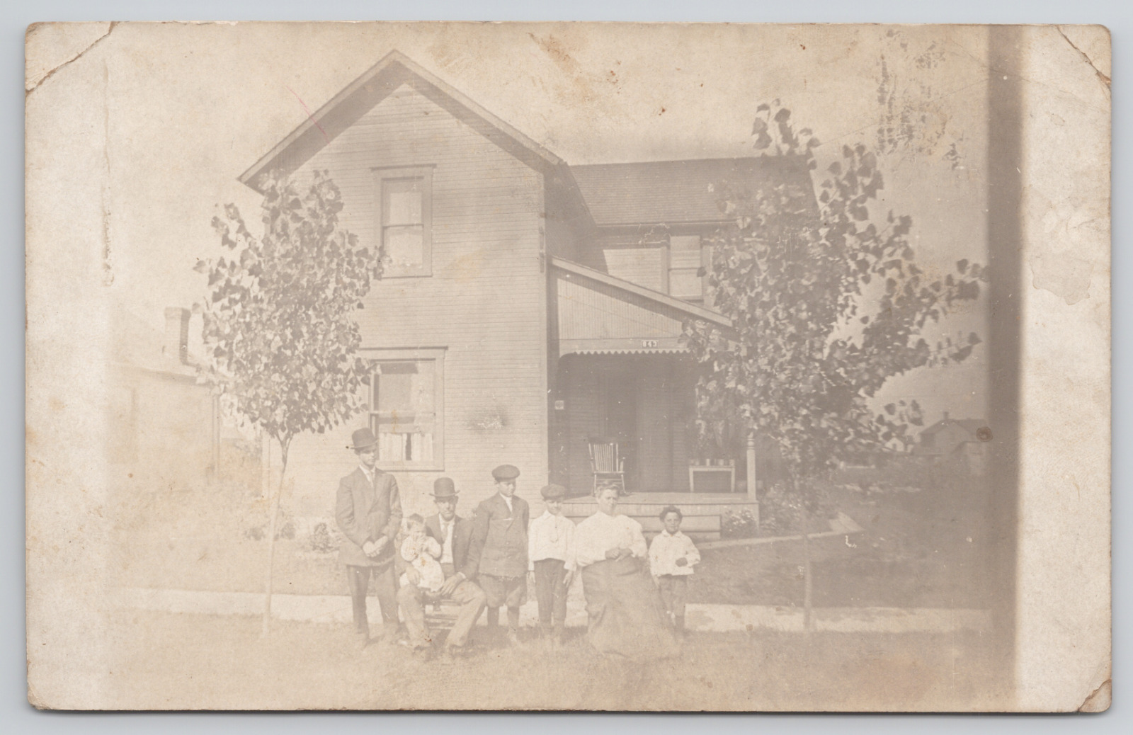 RPPC Family in Front of House c1905 Real Photo Postcard