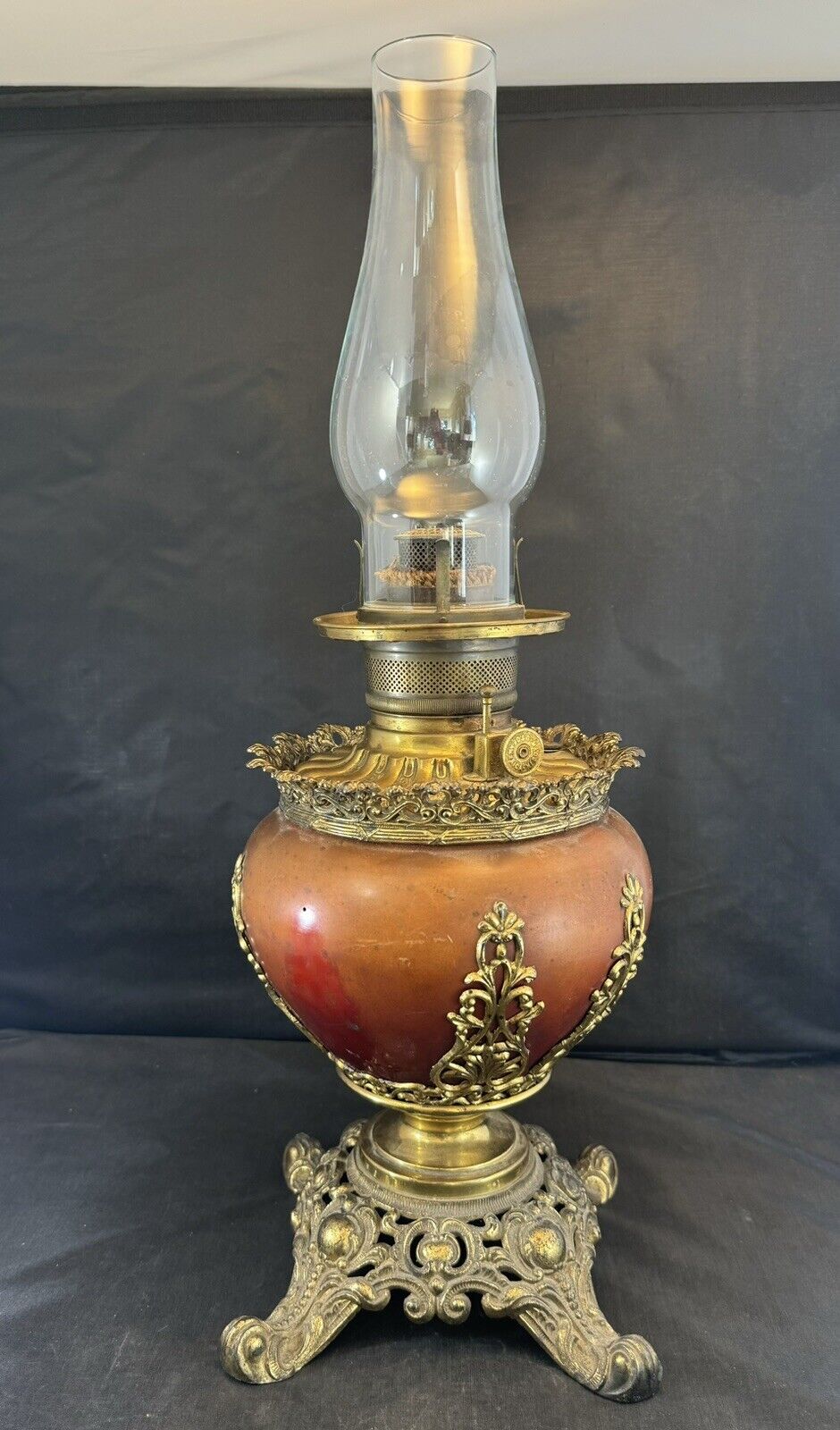 Antique Royal From Plume & Atwood USA Brass & Copper Oil Lamp