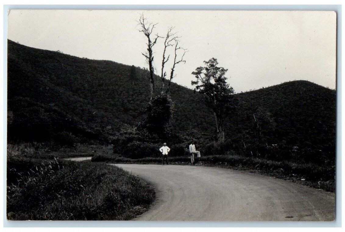 c1930's Two Men On A Random Road In Indonesia RPPC Photo Unposted Postcard