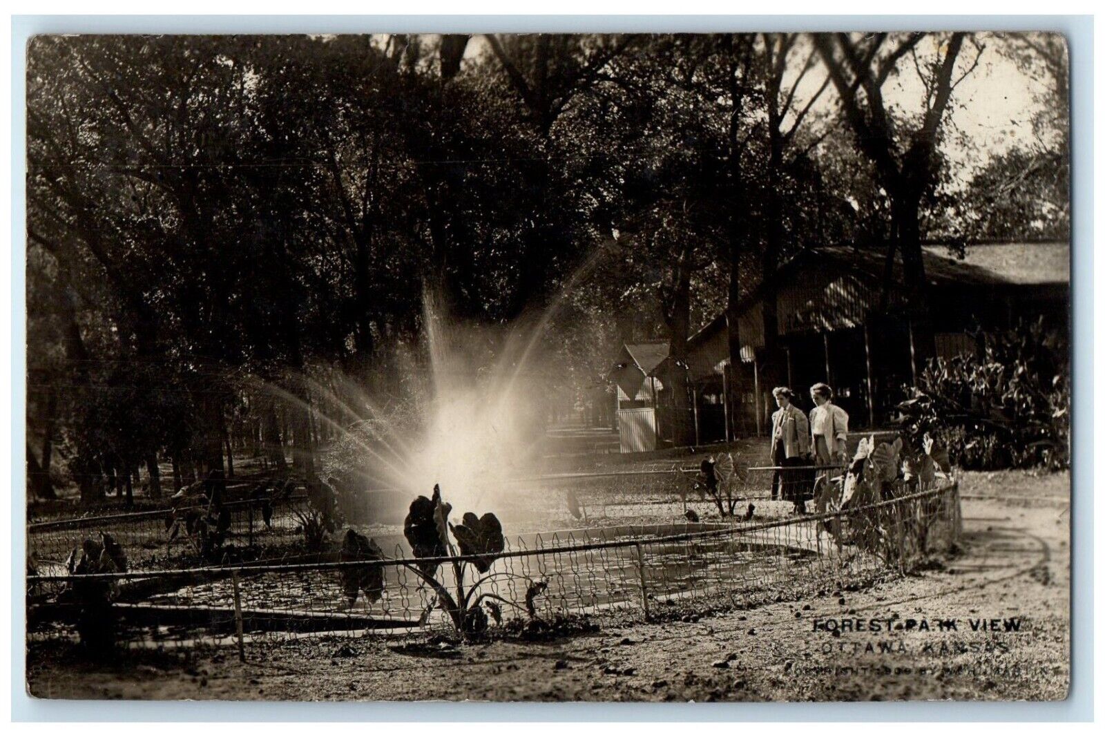 c1910's Forest Park View Water Fountain Ottawa Kansas KS RPPC Photo Postcard