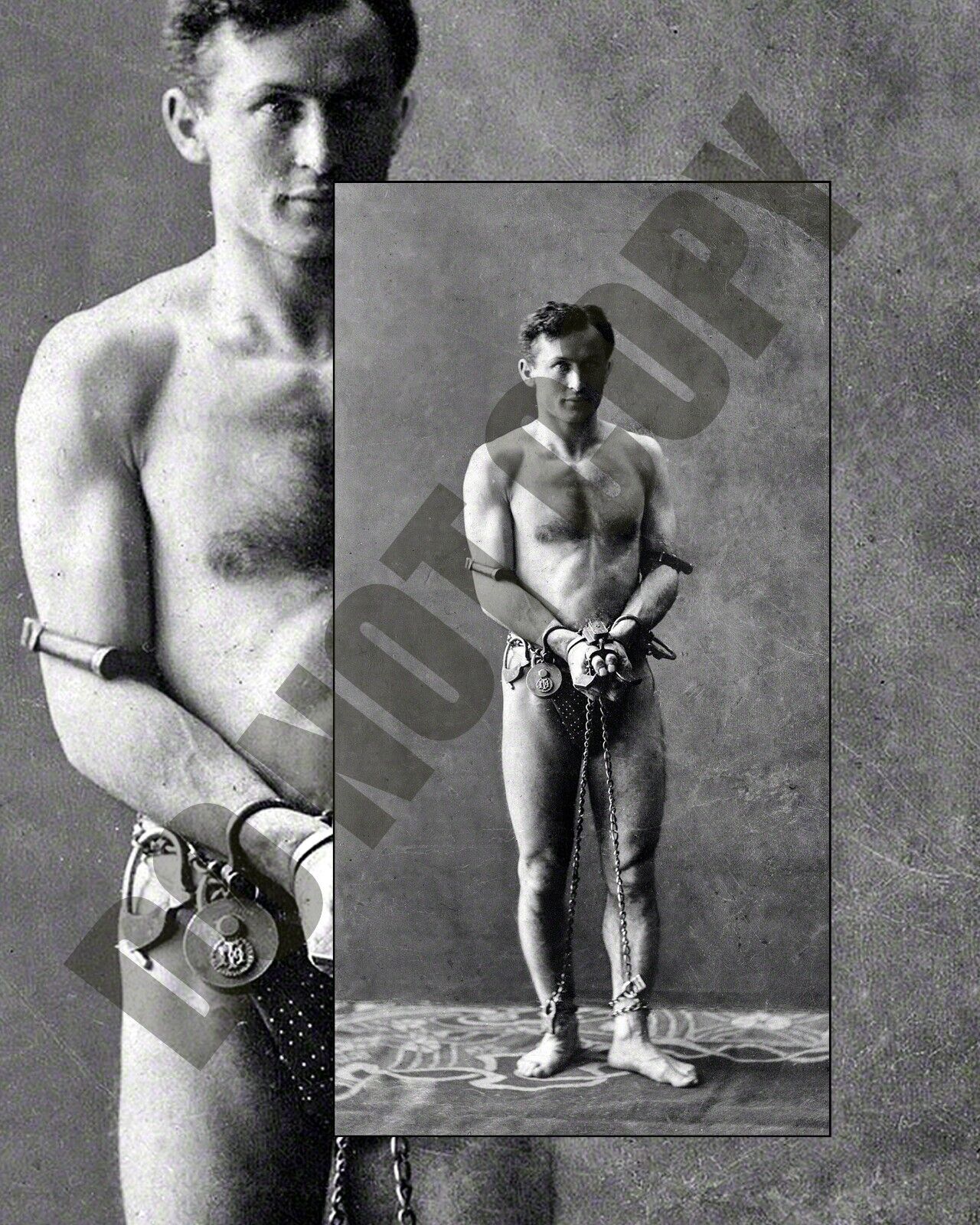 Circa 1900 Harry Houdini Standing in Chains Magic 8x10 Photo