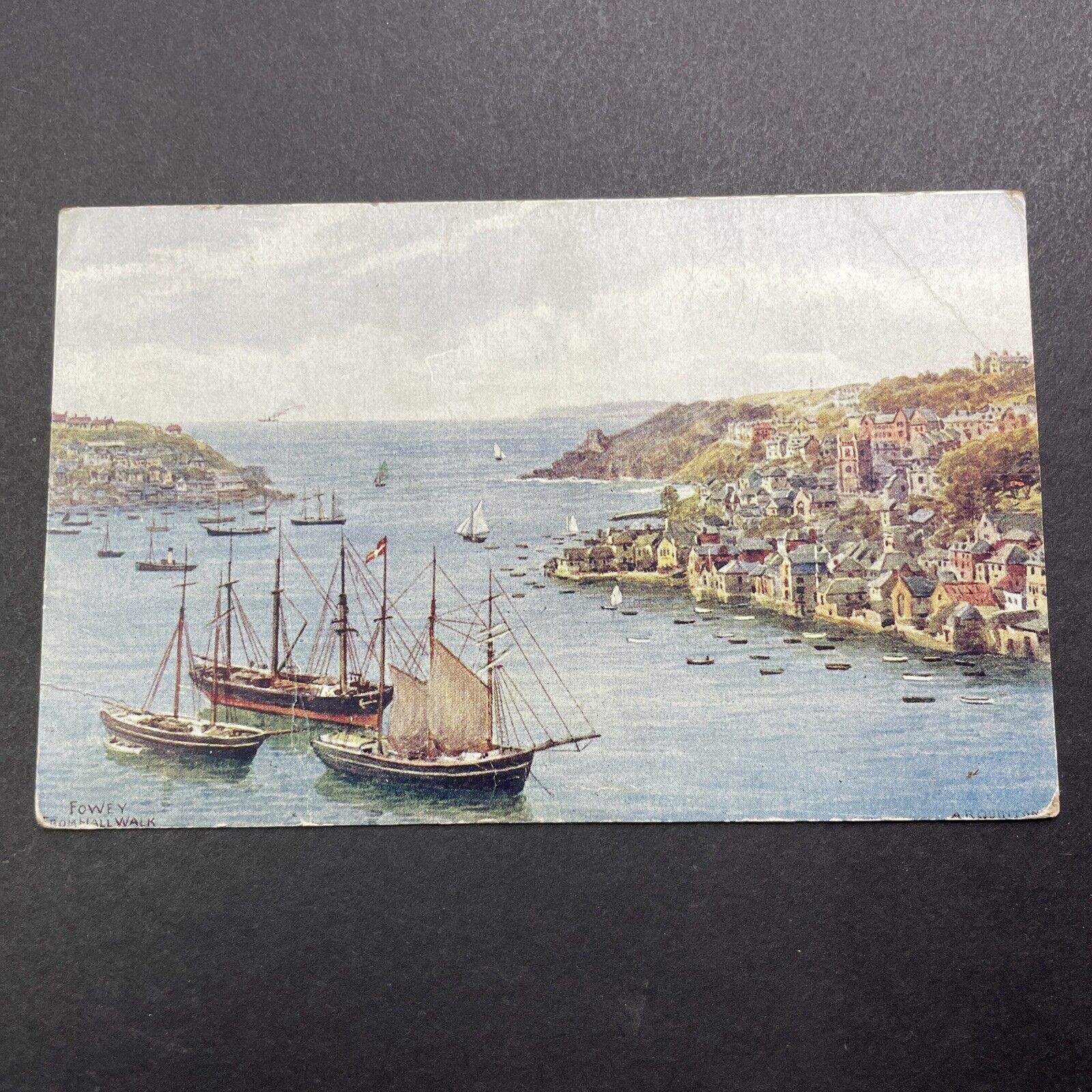 Antique 1910s Fowey Village And Boat Harbor England Postcard V3494