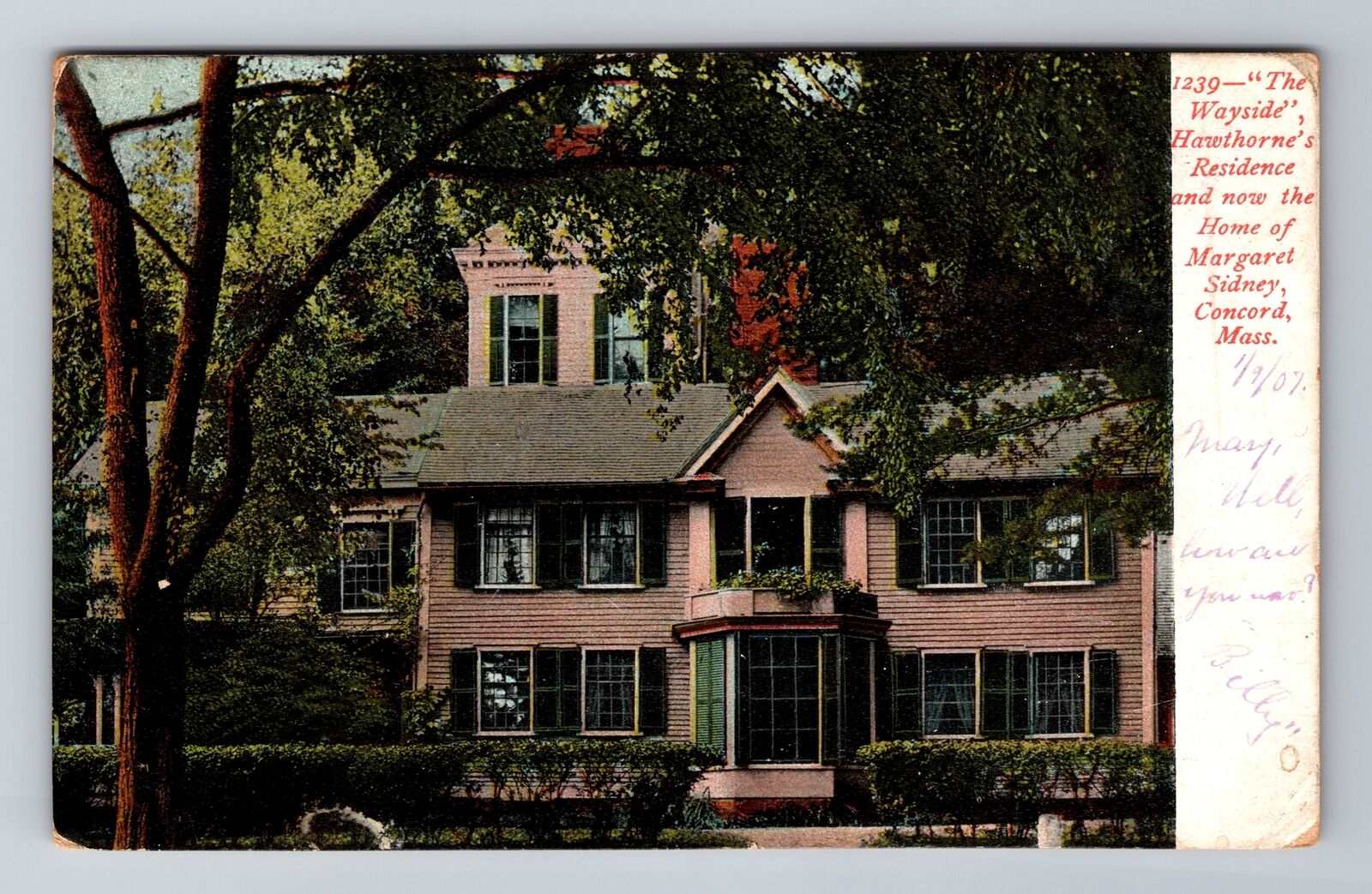 Concord MA-Massachusetts, Hawthorne\'s Residence, Wayside, c1907 Vintage Postcard