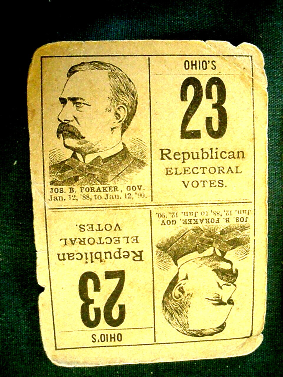 1888 Political Euchure Card U. S. State OHIO, Joseph B. Foraker Governor