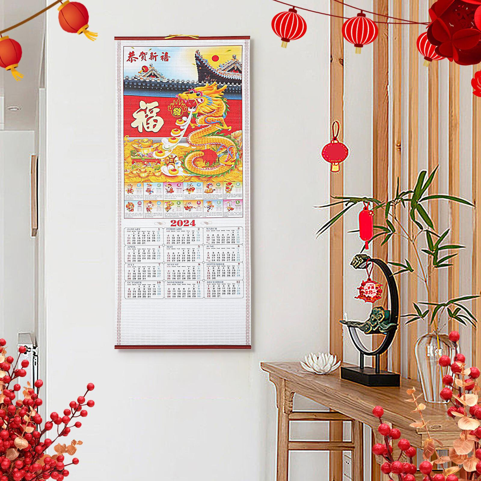 2024 New Year Scroll Zodiac Dragon Chinese Calendar Wall Dragon Calendar 