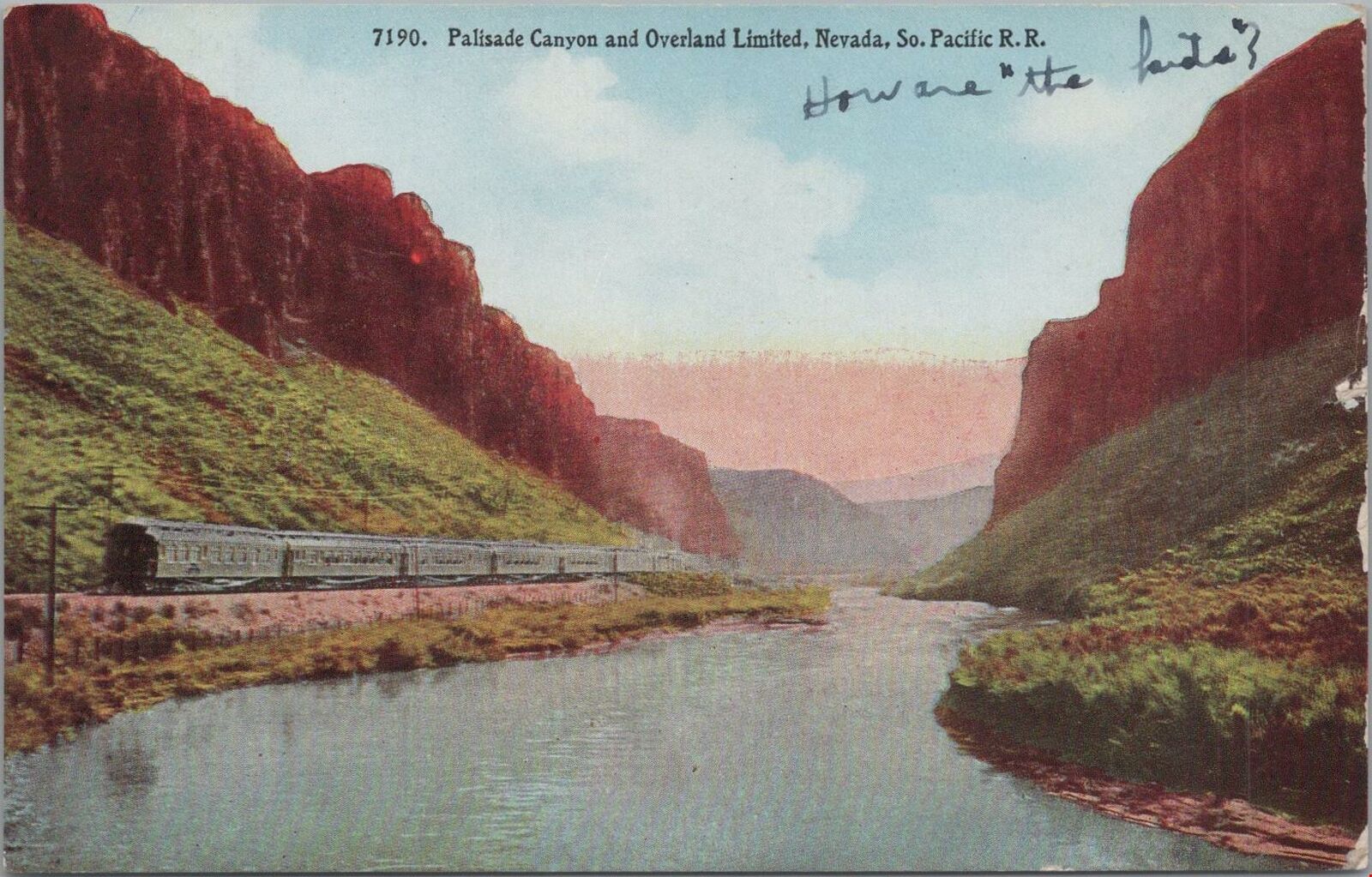 Postcard Palisade Canyon + Overland Limited Nevada So Pacific Railroad 1912