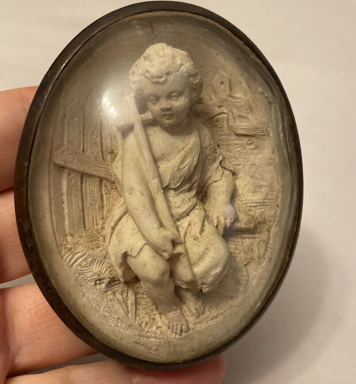 Antique  Victorian Bas Relief Memento Mori Miniature Religious