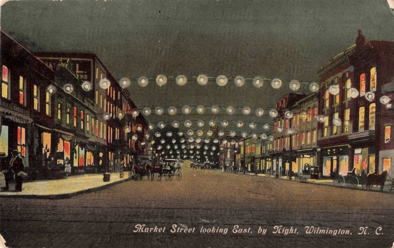 Market Street East at Night Wilmington North Carolina NC c1910 Postcard