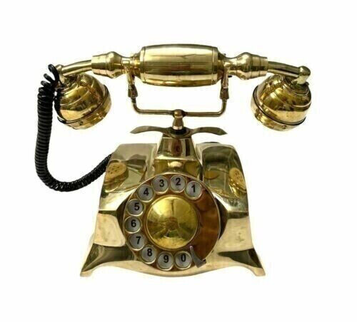 Antique Shine Finished Brass Rotary Dial Working Telephone Decor Beautiful gift