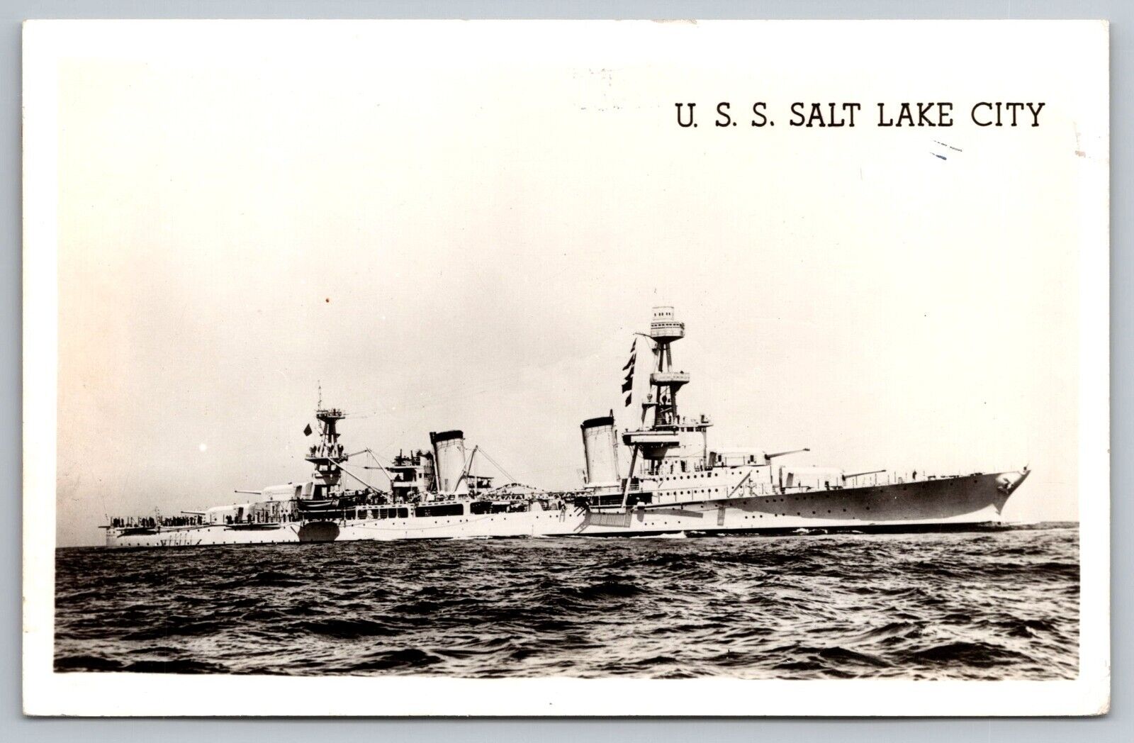 U.S.S. Salt Lake City Naval Ship. Real Photo Postcard. RPPC