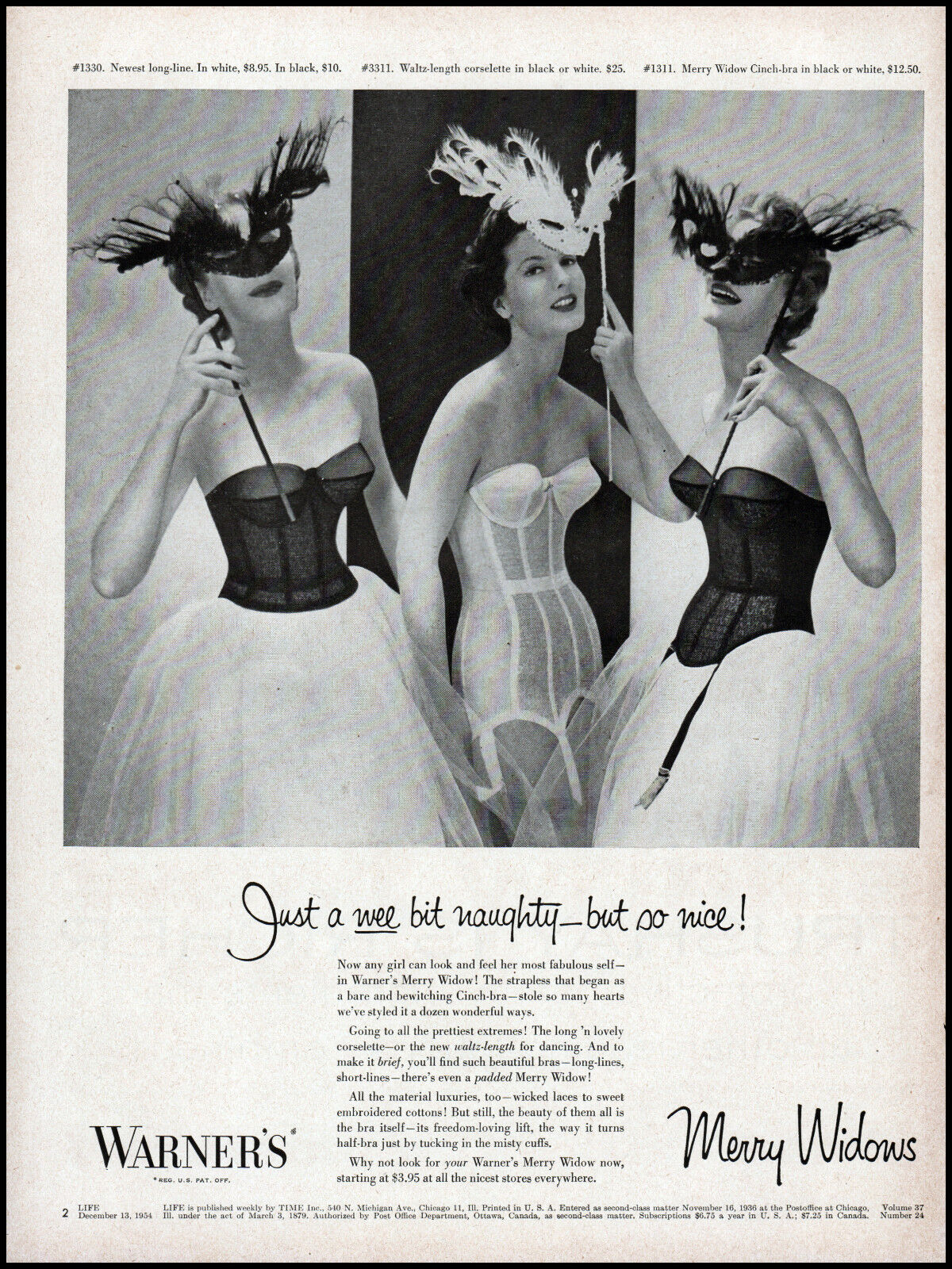 1954 Women models Warner\'s Merry Widows bra corselette retro photo print ad L22
