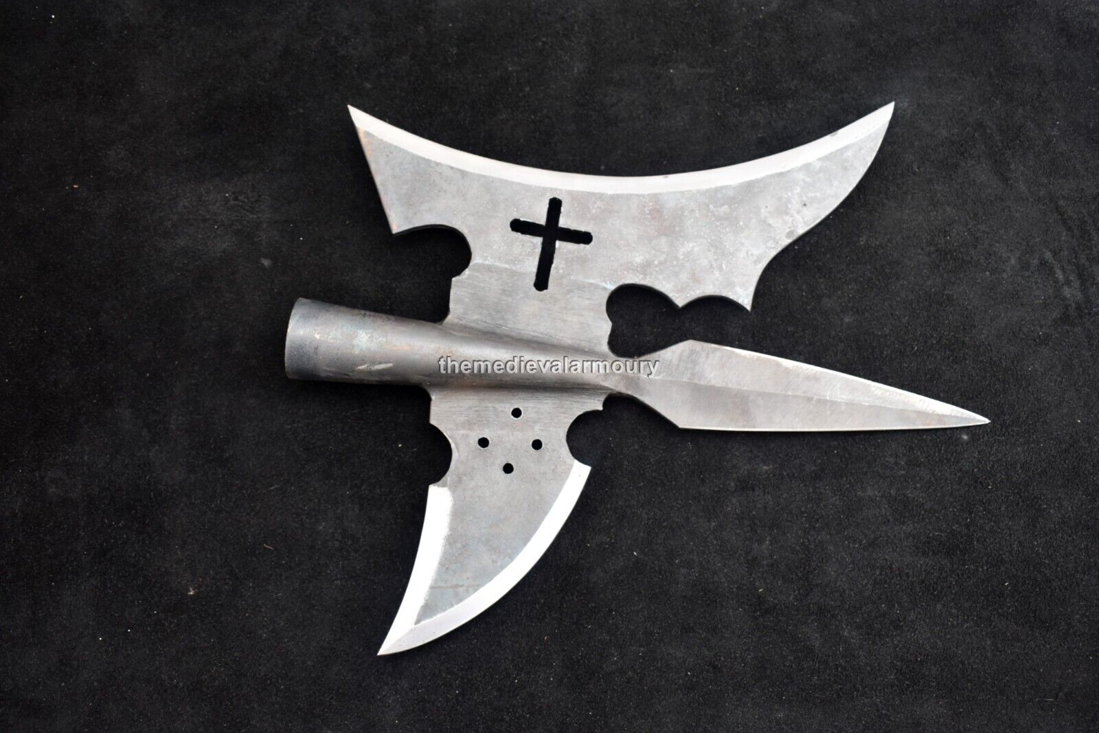 Medieval  Halberd With Blade on One Side Blade And Curved Spike On The Other
