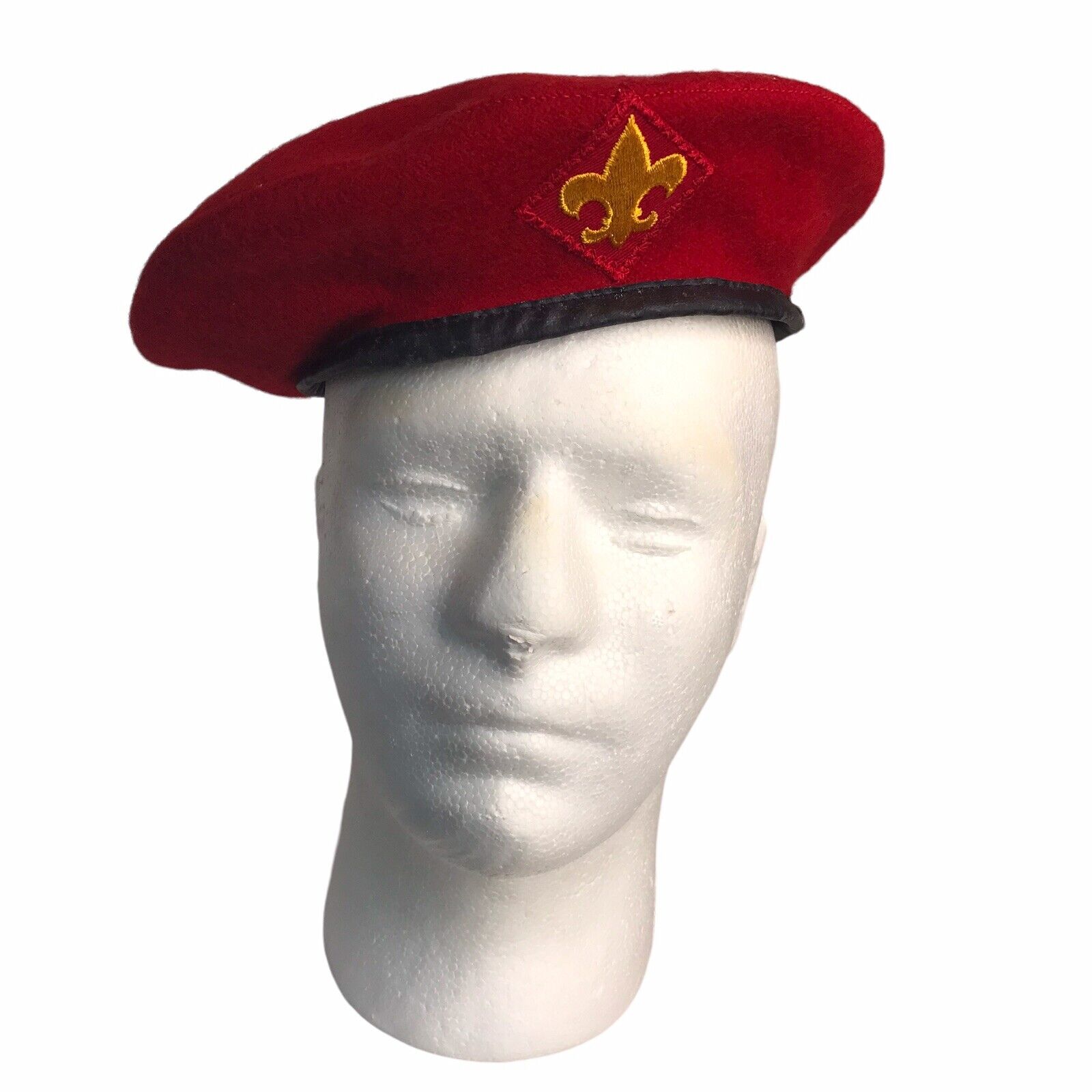 Vintage Small Red Wool Beret Hat Official Head Wear Boy Scouts Of America