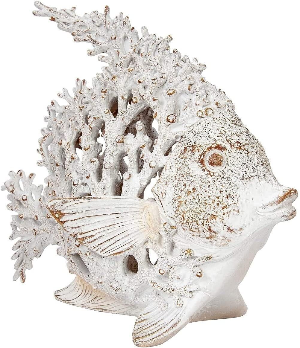 Ocean Decor White Coral Reef Angelfish Beach Home Decor Coral Look Polystone