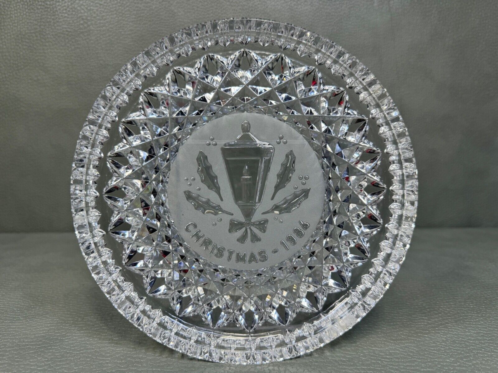 Waterford Crystal 1984 Holly Lamp Christmas Plate in Original Box