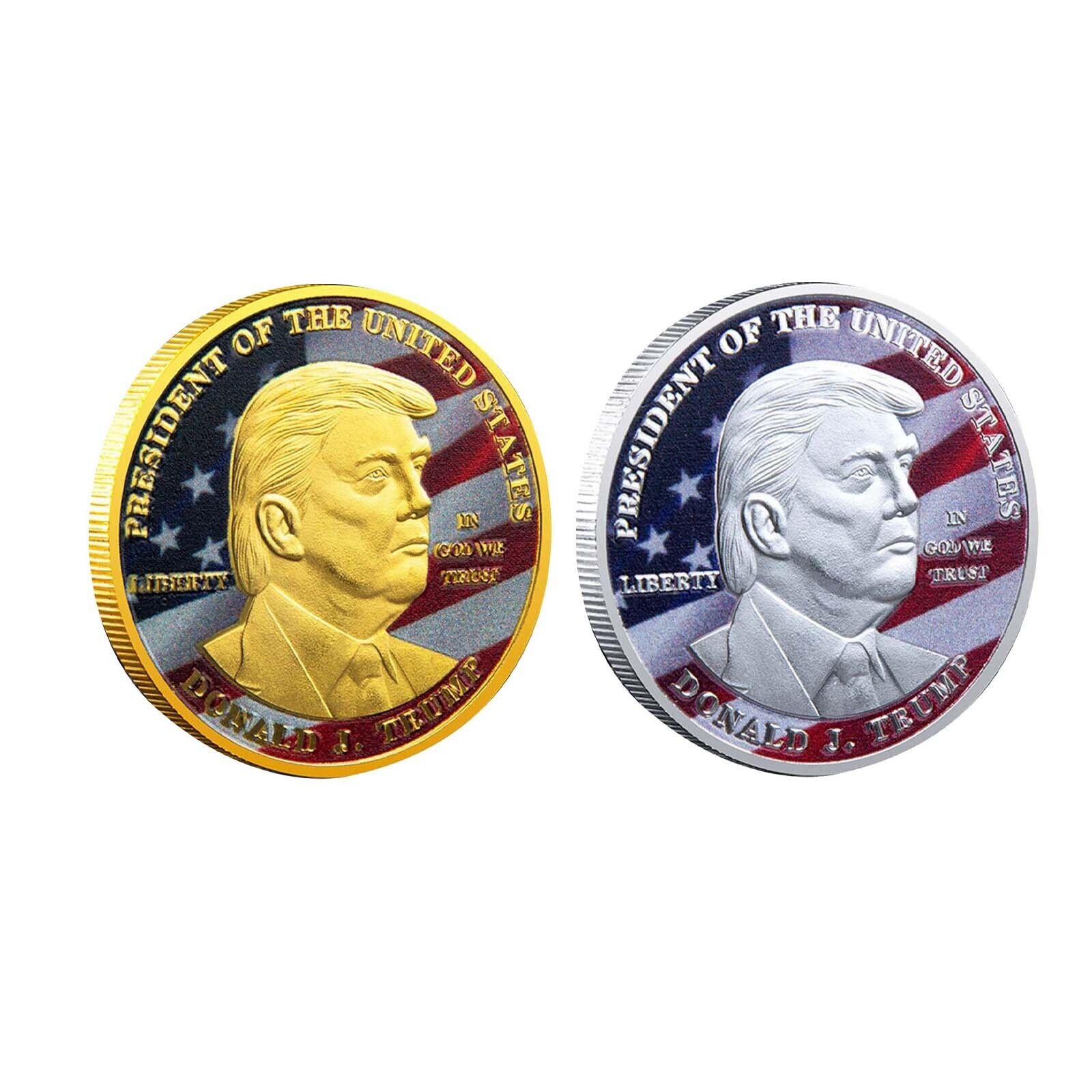 2Pcs 2024 President Donald Trump Gifts MAGA King Commemorative Coins Plated