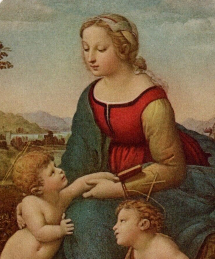 Postcard Art Raphael - La Belle Jardiniere Virgin and Child Saint John Baptist