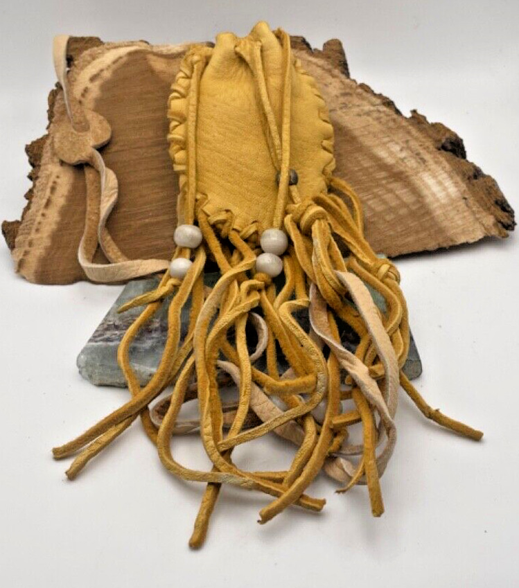 Native American Style Fringed Deerskin Leather Medicine Bag Necklace--1295.24