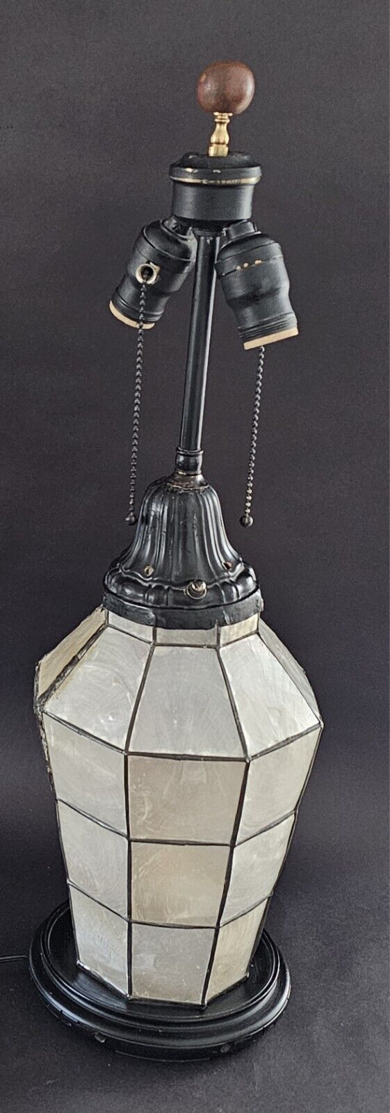 1950's French Mid Century Chinoiserie Pagoda Capiz Lantern Lamp With 2 Dimmers