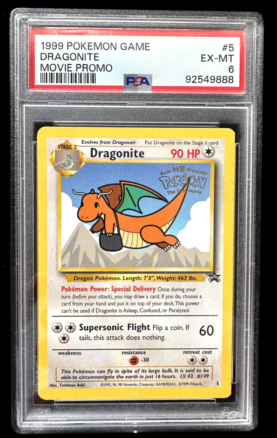 1999 Dragonite #5 Pokemon Movie Promo PSA 6