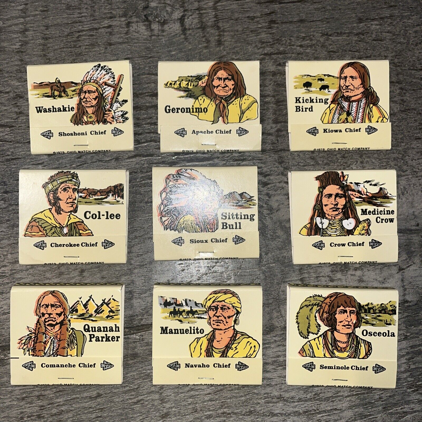 Vintage 1979 Ohio Match Company Native American Chiefs Matchbooks *Unused*