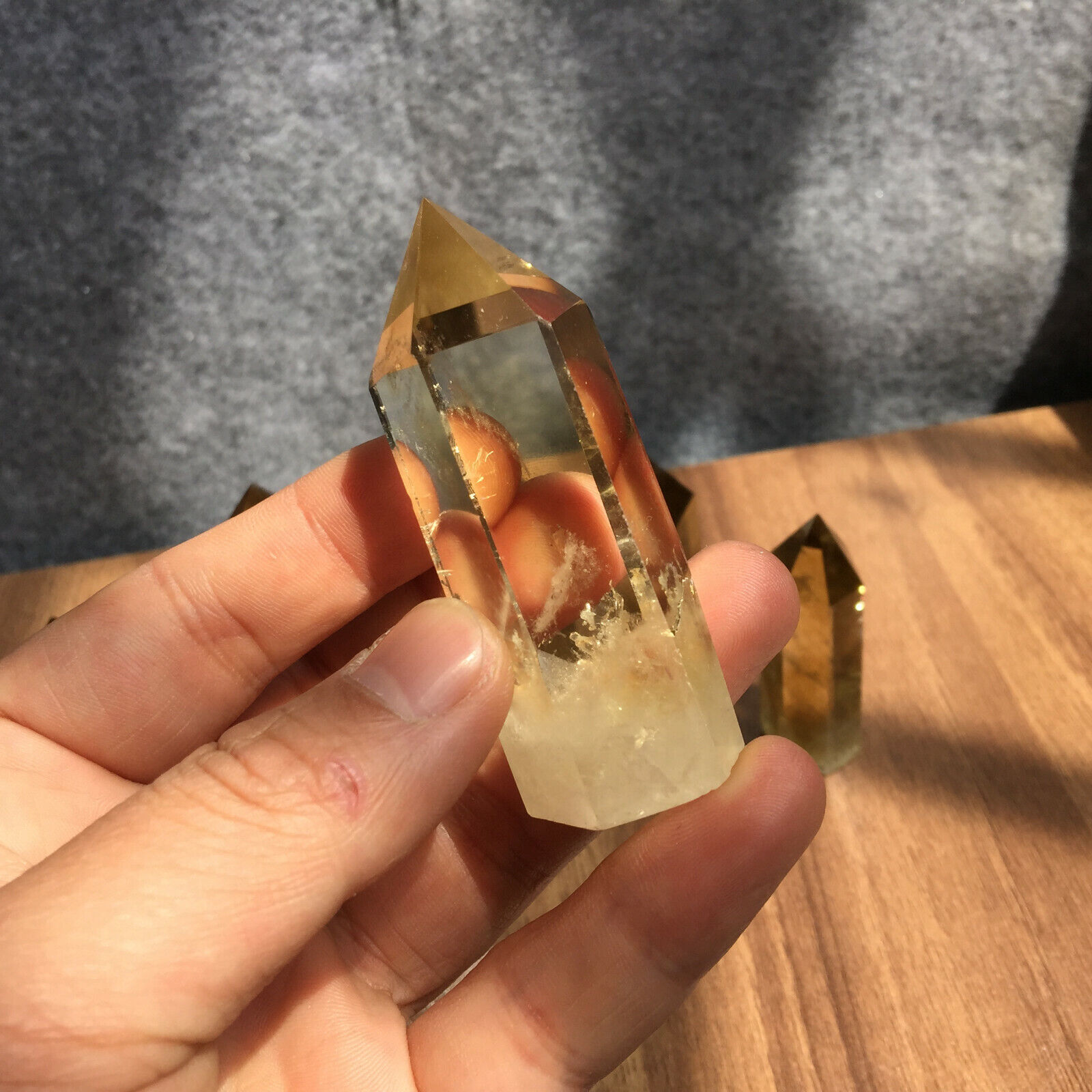 1PCS natural smokey citrine quartz obelisk crystal wand point healing 