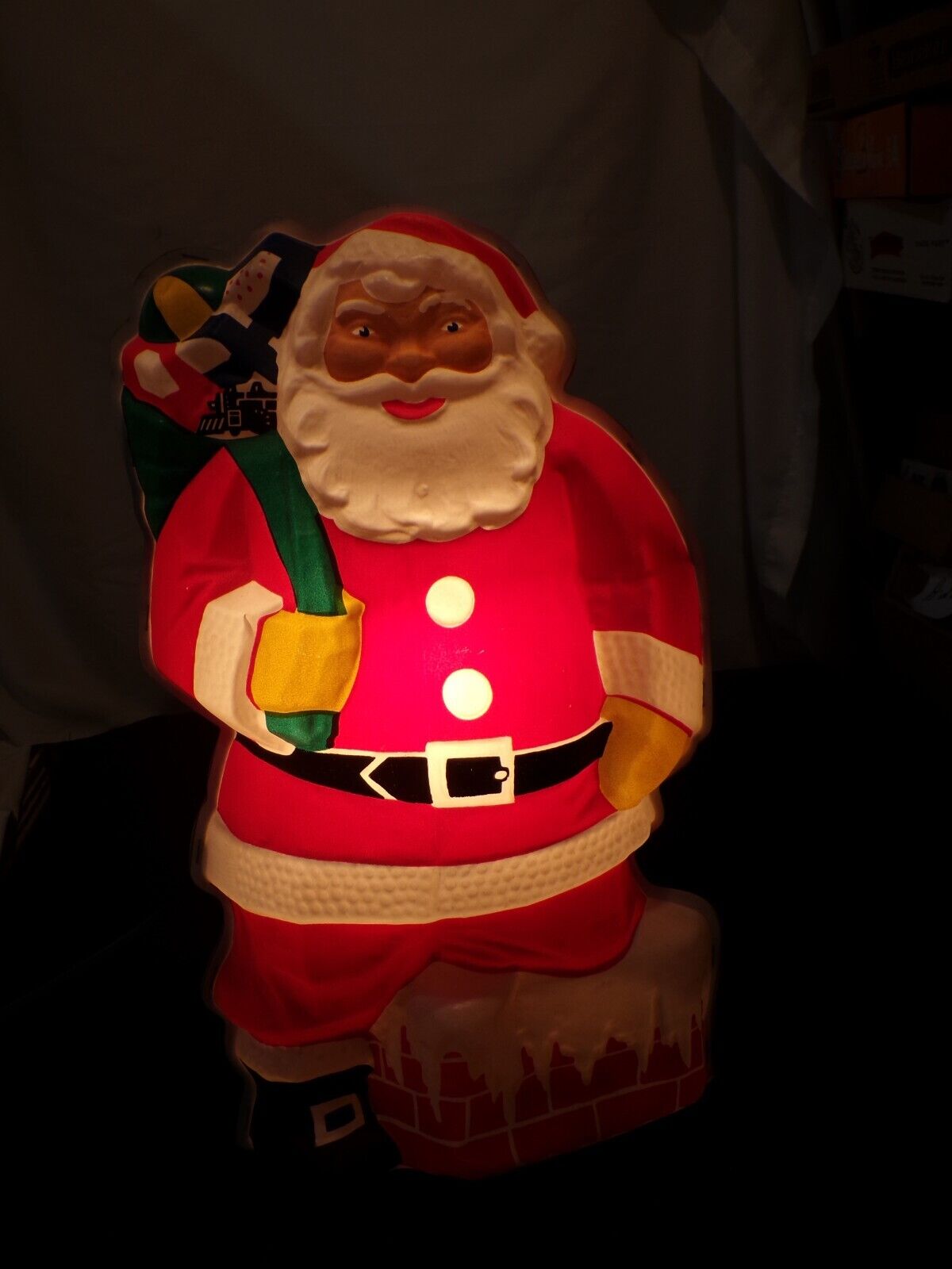 Santa Claus Glolite Lighted Plastic Christmas Chimney Flat Back Vintage [c498]