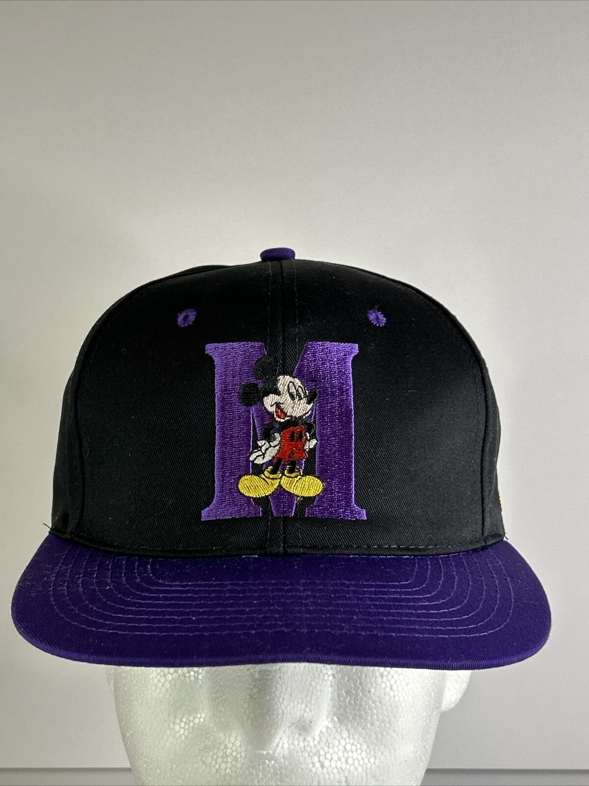 Vintage Disney Hat Cap Snap Back Blockhead Embroidered Block M Mickey Mouse