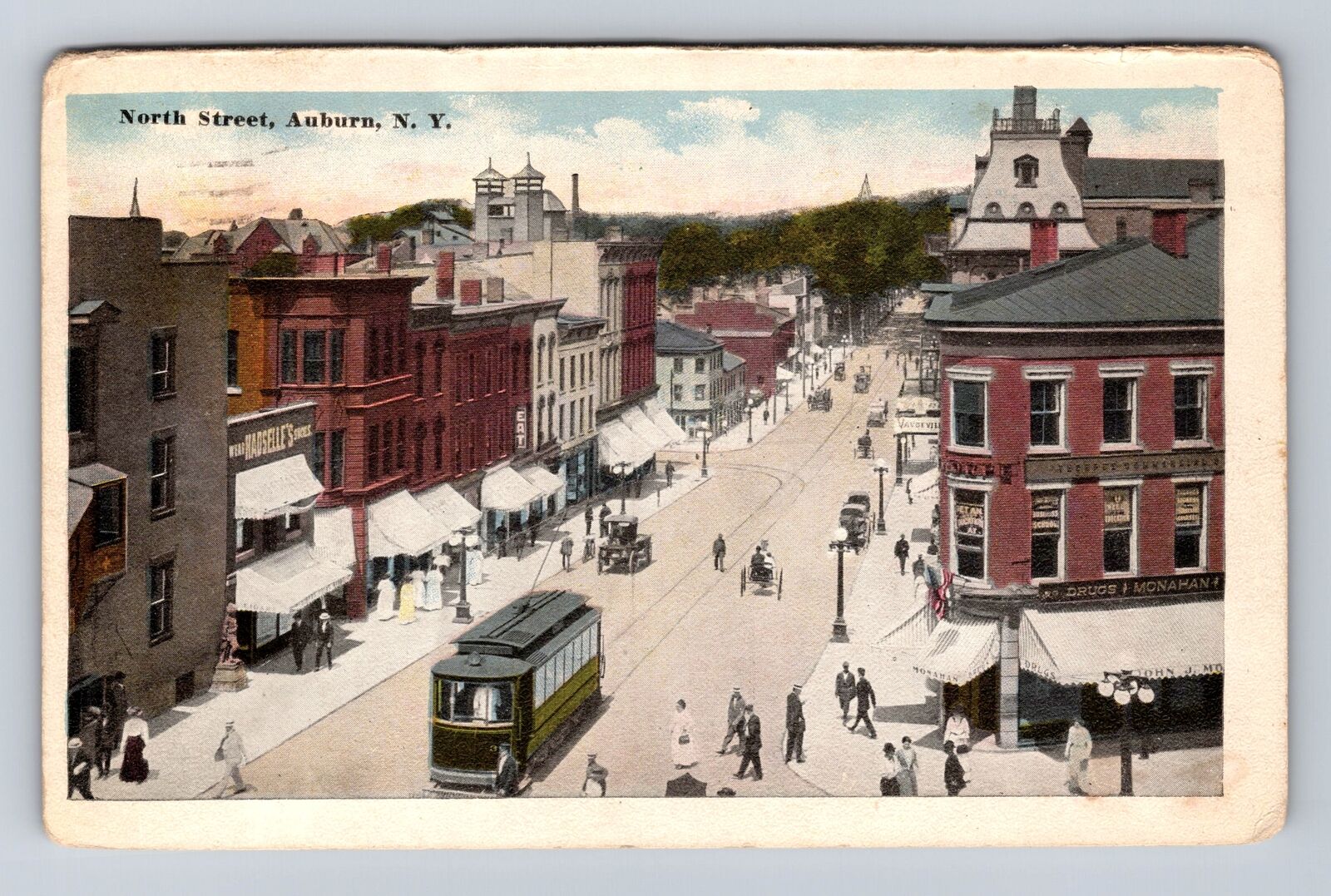 Auburn NY-New York, North Street, Cable Cars, Antique Vintage c1922 Postcard