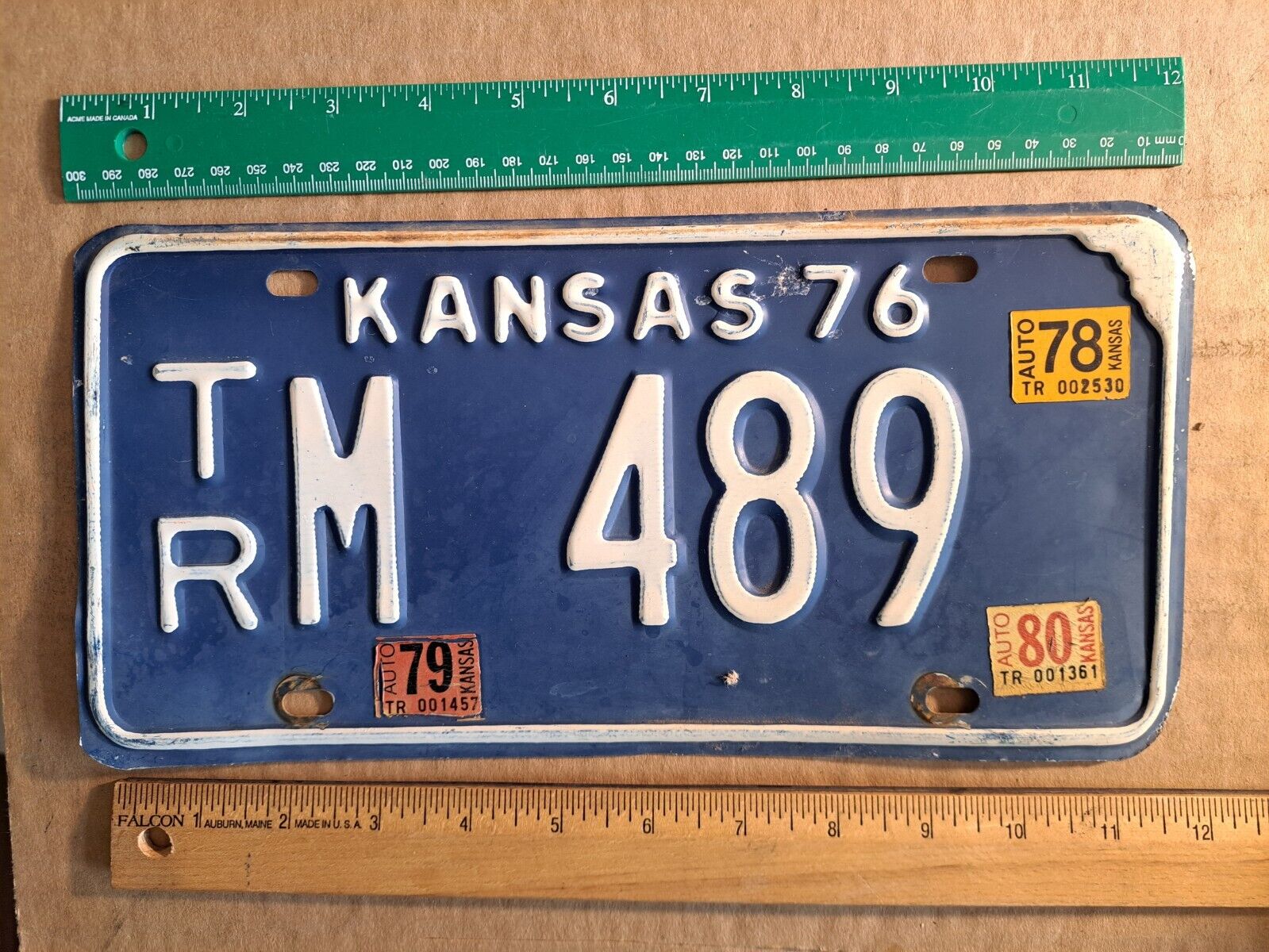 License Plate, Kansas, 1976, Passenger, TR (very small Trego County) - M 489