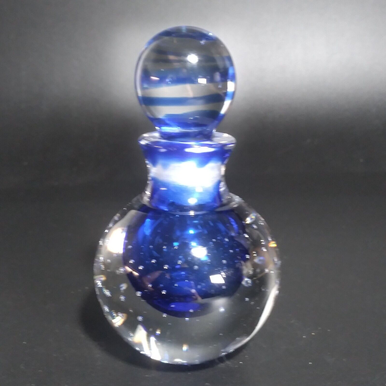 Vintage Irice I RICE Cobalt Blue Perfume Bottle Art Glass Bubbles w Glass Dauber