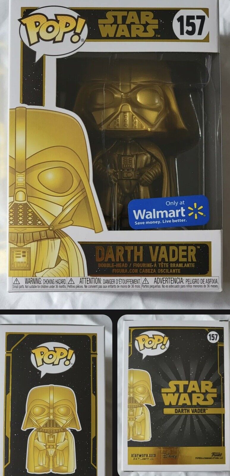 Funko POP Gold Metallic Darth Vader 157 Star Wars Walmart Exclusive Vinyl Figure