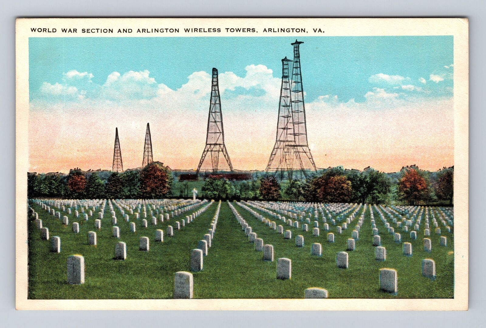 Arlington VA-Virginia, World War, Arlington Wireless Towers, Vintage Postcard