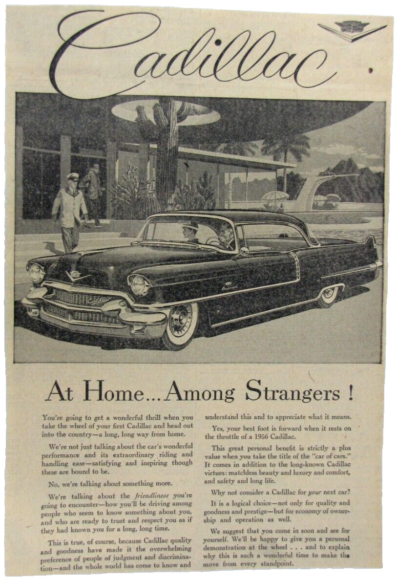 Vintage 1956 CADILLAC Coupe DeVille Car Newspaper Print Ad