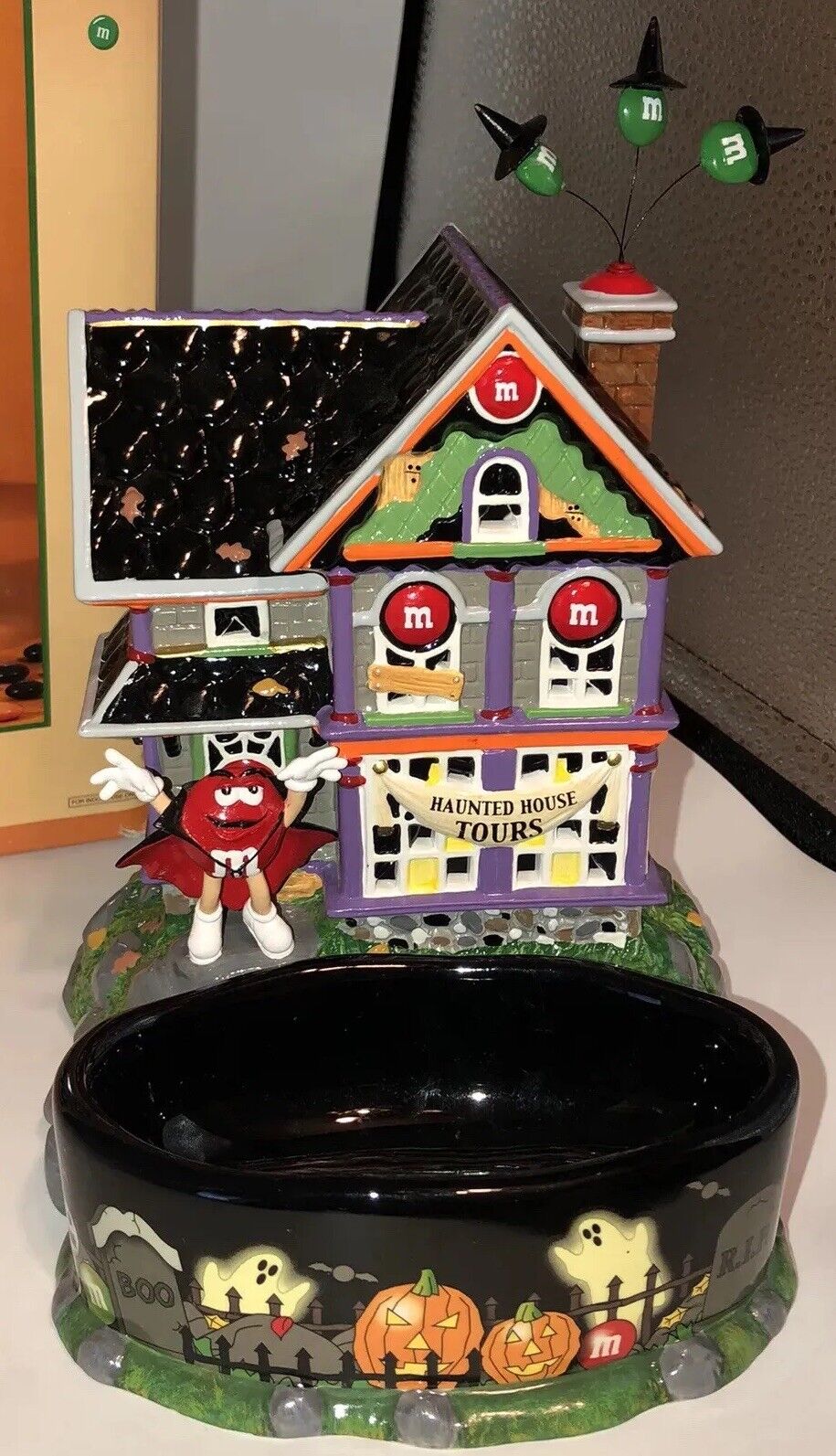 DEPT 56 M&M'S HAUNTED HOUSE TOURS LIGHTED HOUSE & CANDY DISH HALLOWEEN Fun