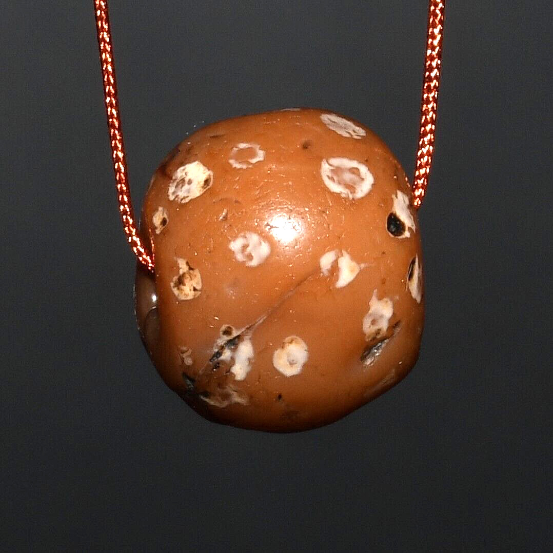 Authentic Ancient Round Etched Carnelian Bead with Rare Dotted Pattern