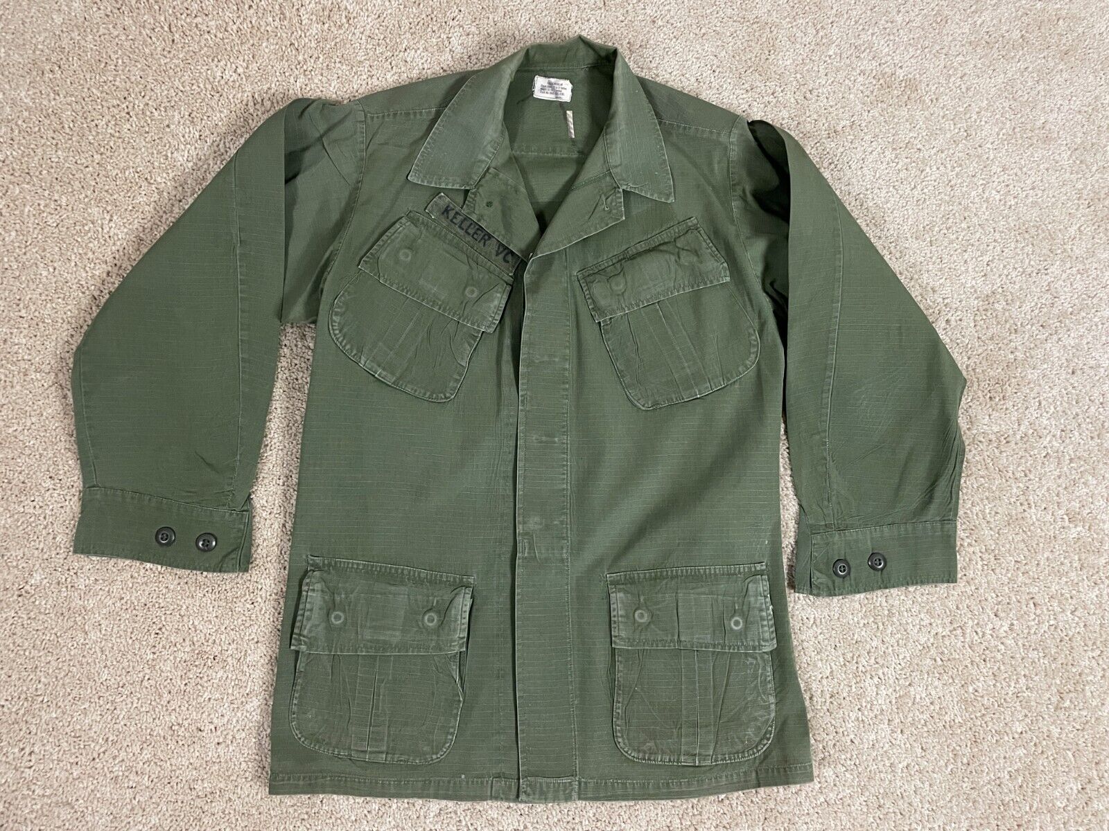 Vintage Rip-Stop Poplin OG-107 Class 1 US Army Military Coat Mens Size Small