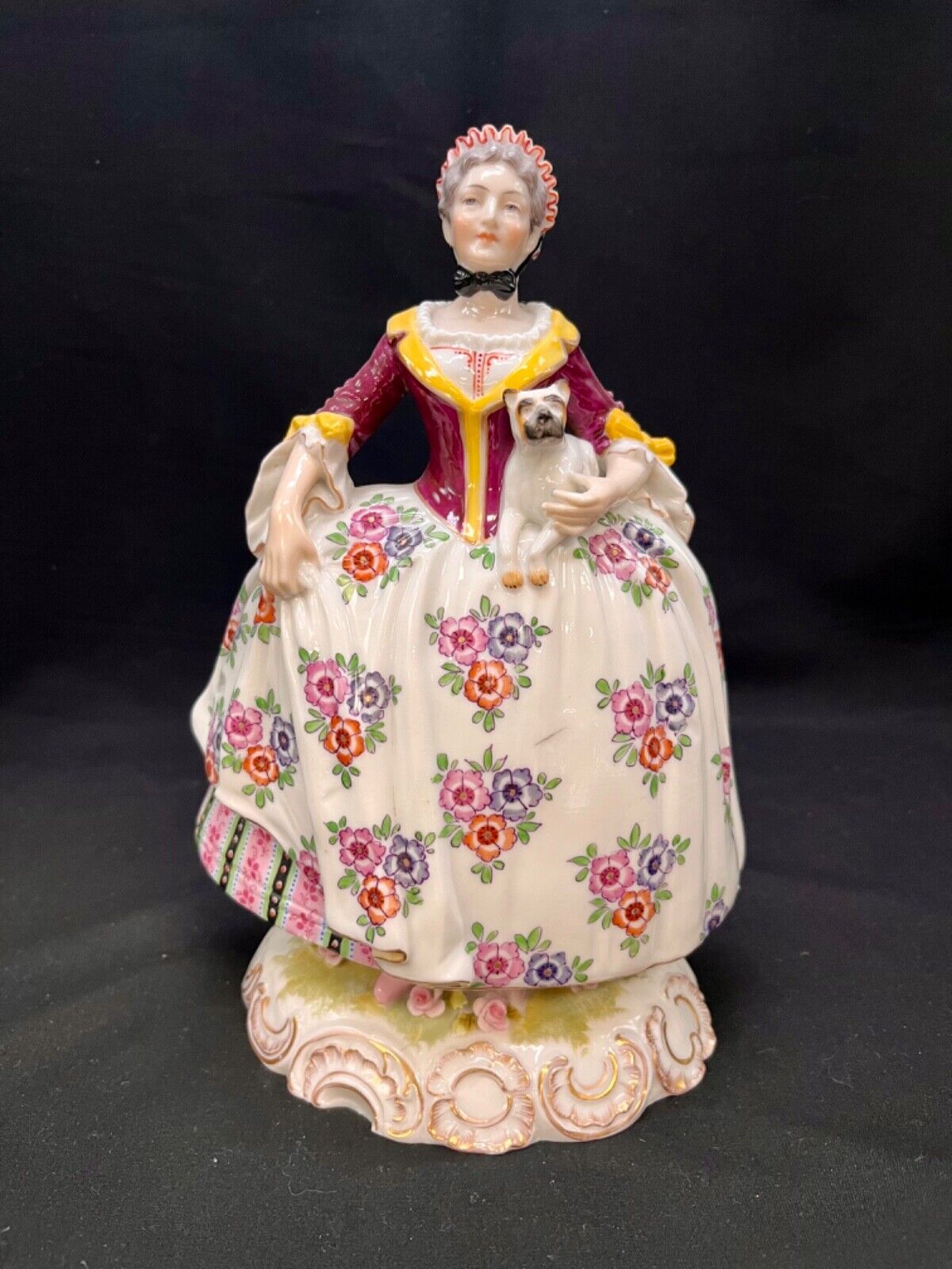 Antique 19th Century Porcelain Victorian Woman with Dog Hand Painted Figurine