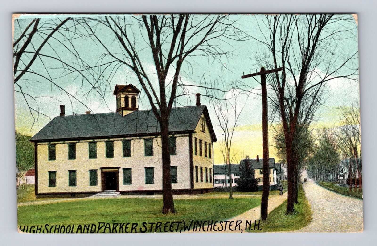 Winchester NH-New Hampshire High School Parker Street, Antique, Vintage Postcard
